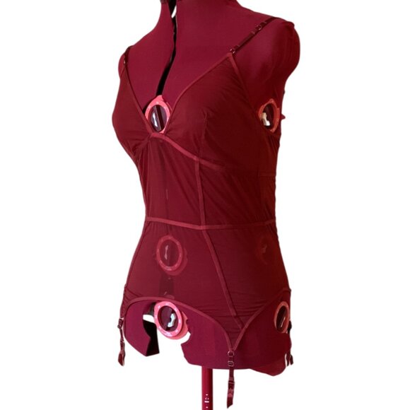 BLUSH - RED Lingerie Cami semi-sheer mesh with garter straps - large - Picture 2 of 11